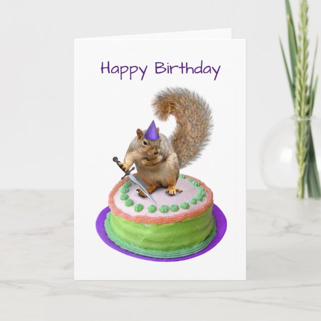 Squirrel med Sword i Cake Birthday Card Kort (Framsida)