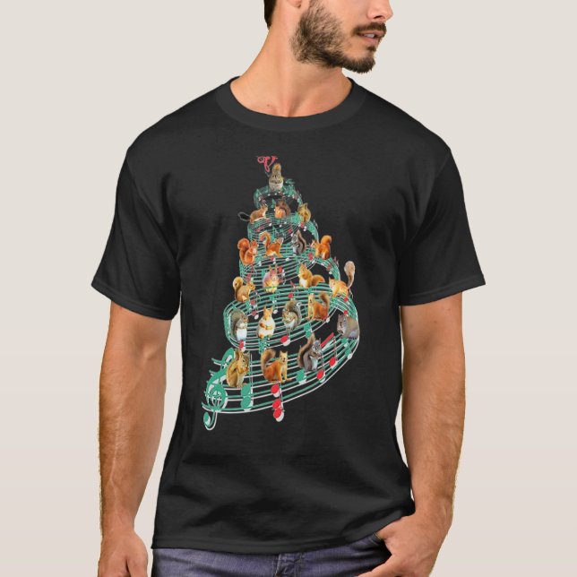 Squirrel Music Note Julgran Julafton T Shirt (Framsida)