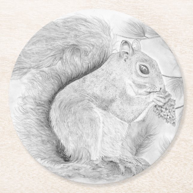 Squirrel Nibbling a Snack Underlägg Papper Rund (Framsidan)