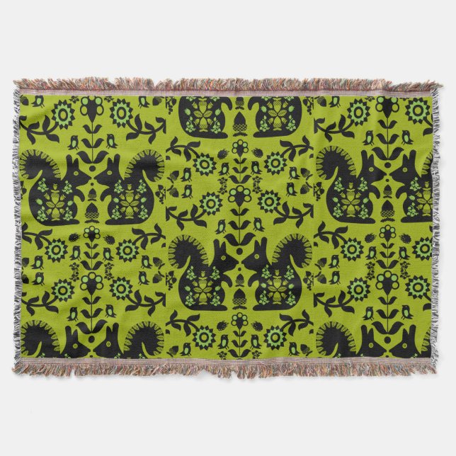 Squirrel Nordic Scandinavian FolArt Filt (Framsidan)