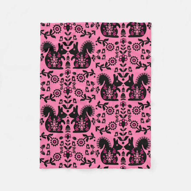 Squirrel Nordic Scandinavian FolArt Fleecefilt (Framsidan)