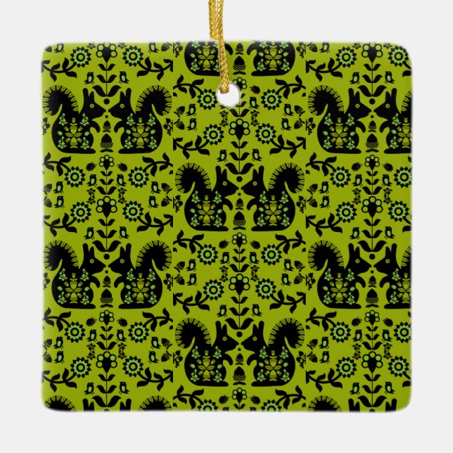 Squirrel Nordic Scandinavian FolArt Julgransprydnad Keramik (Framsida)