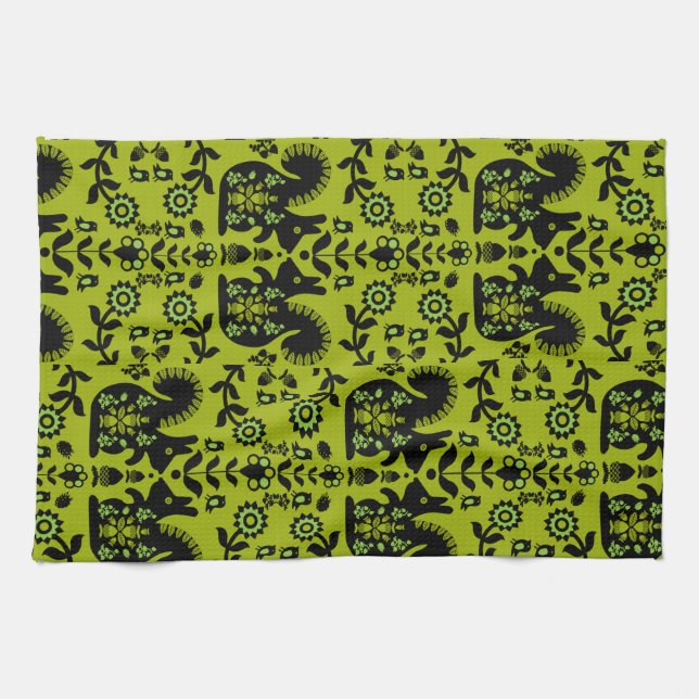 Squirrel Nordic Scandinavian FolArt Kökshandduk (Horisontell)