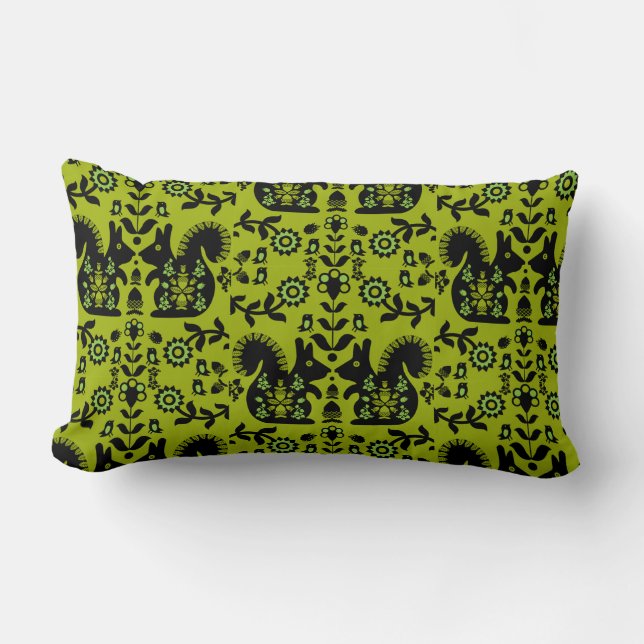 Squirrel Nordic Scandinavian FolArt Lumbarkudde (Framsida)