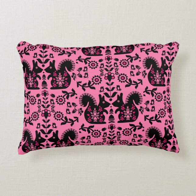 Squirrel Nordic Scandinavian FolArt Prydnadskudde (Framsidan)