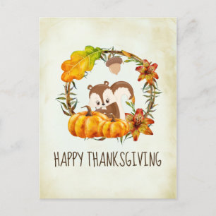 Squirrel och Pumpkins Happy thanksgiving Helg Vykort