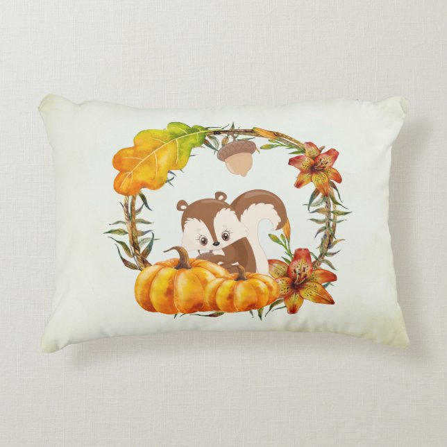 Squirrel och Pumpkins Rustic WAN Prydnadskudde (Framsidan)