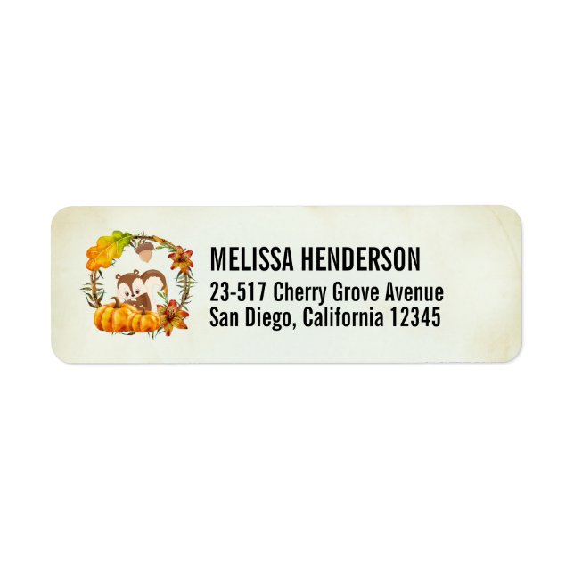 Squirrel och Pumpkins Rustic WAN Returadress Etikett (Framsidan)