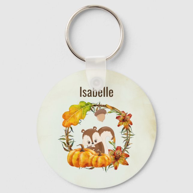 Squirrel och Pumpkins Rustic Wandec Personlig Nyckelring (Framsida)
