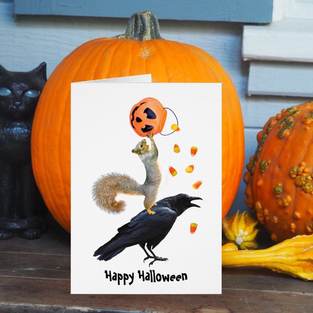Squirrel och Raven Halloween Card Hälsningskort (Skapare uppladdad)