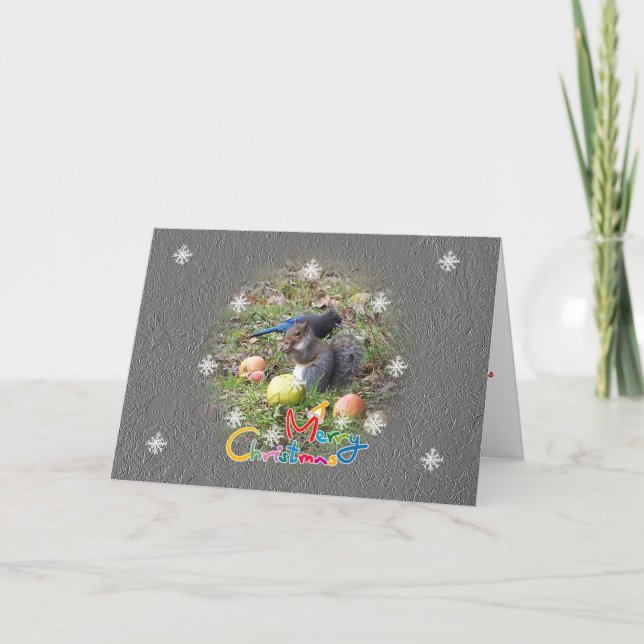 Squirrel och Steller Jay Friend-julkort Helgkort (Framsida)