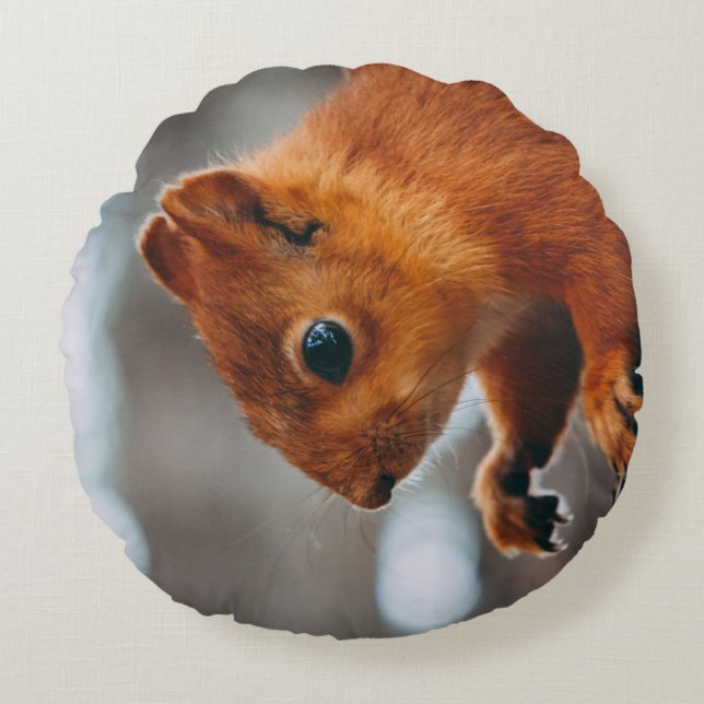 SQUIRREL PÅ TRÄD TRUNK RUND KUDDE (Framsidan)