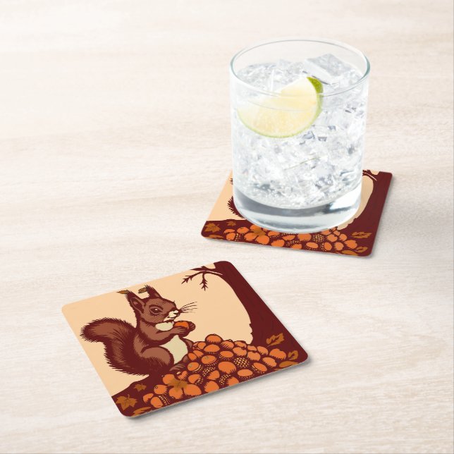 🐿️ Squirrel Paper Coaster Set Autumn Table Deco  Underlägg Papper Kvadrat (Insitu)