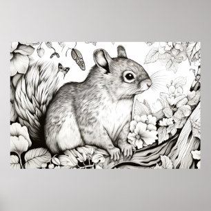 Squirrel Peacbevara Nature Prairie Sketch Teckning Poster