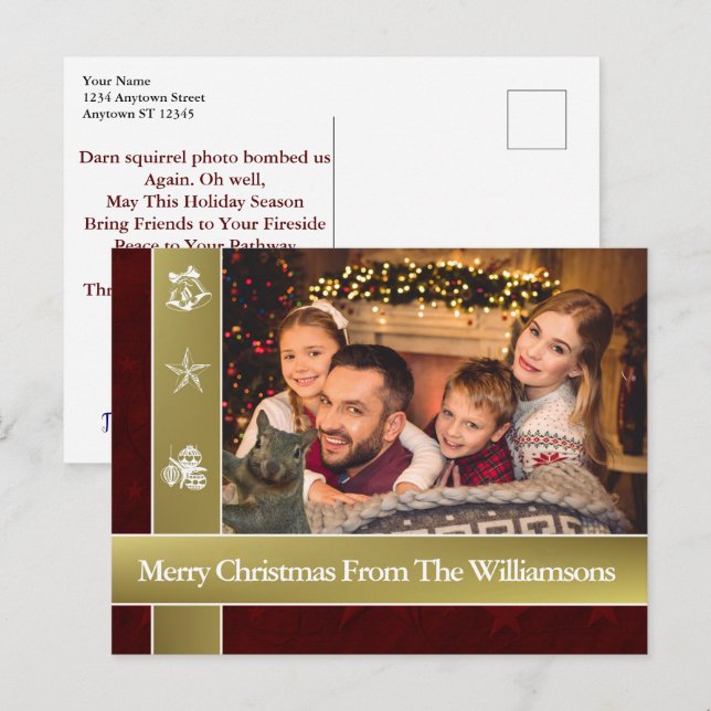 Squirrel Photo Bombs Family Photo jul Vykort (Fram/baksida)