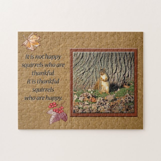 Squirrel Photo Thankful Quote Jigszle Puzzle Pussel (Horisontell)