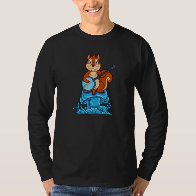 Squirrel Plays Banjo On Mushroom T Shirt (Framsida)