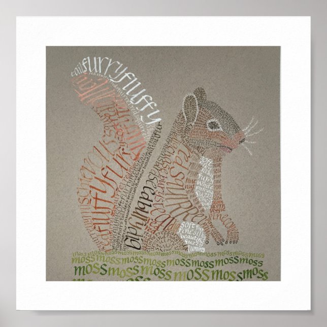 Squirrel Porträtt Calligram Poster (Framsidan)