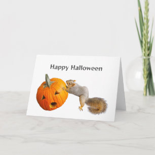 Squirrel Pushing Jack-o-Lantern Halloween-kort Kort
