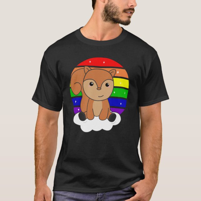 Squirrel Rainbow Glitter Kawaii Croissant T Shirt (Framsida)