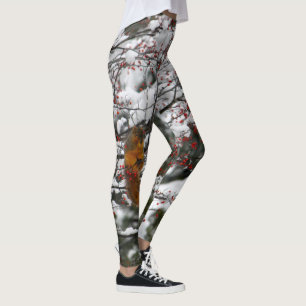 Squirrel Red Berries Snö Träd Photo Leggings