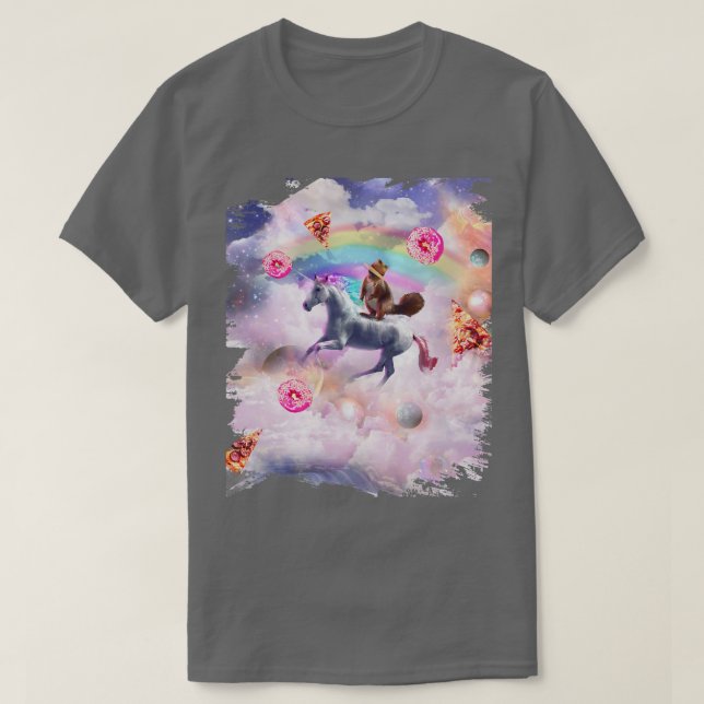 Squirrel Riding Unicorn, Rainbow Pizza Donut T Shirt (Design framsida)