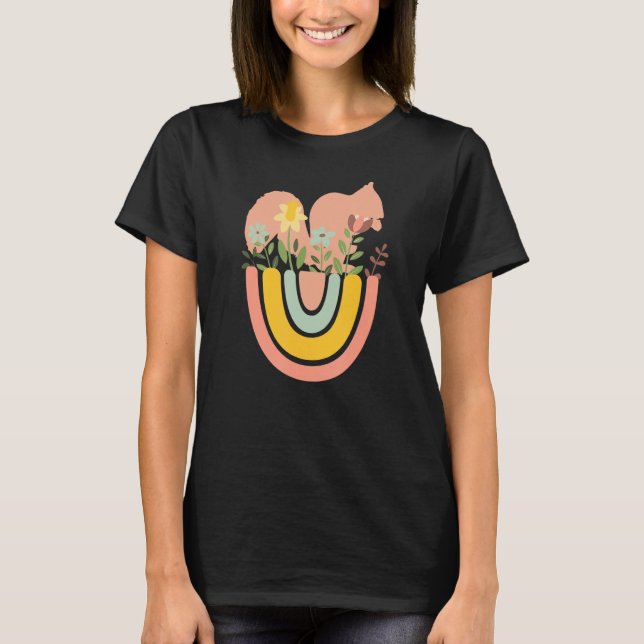 Squirrel Rodent Animal Forest Cute Rainbow Boho T Shirt (Framsida)