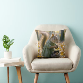 Squirrel samlar in Nöt i sitt väska Kudde