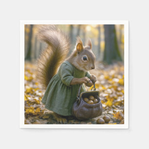 Squirrel samlar in Nöt i sitt väska Pappersservett