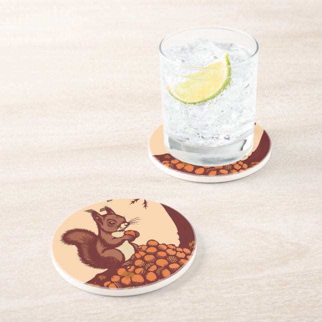 🐿️ Squirrel Sandstone Coaster - Absorbent Ceramic Underlägg (Sidan)