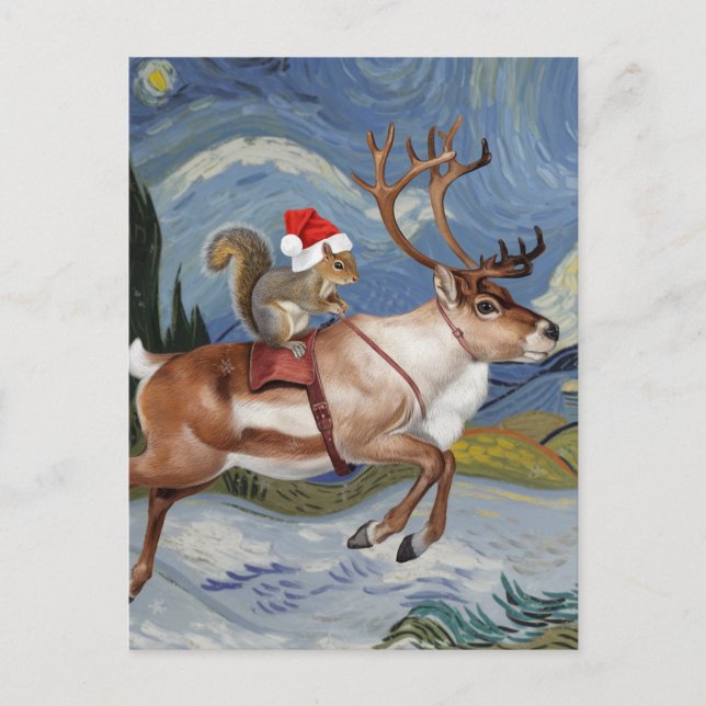 Squirrel Santa and Adworthy Reindeer jul Vykort (Framsida)