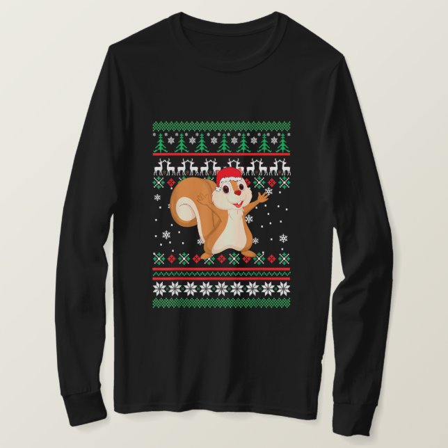 Squirrel Santa Hat Funny UGLY jul Pajama Hol T Shirt (Design framsida)