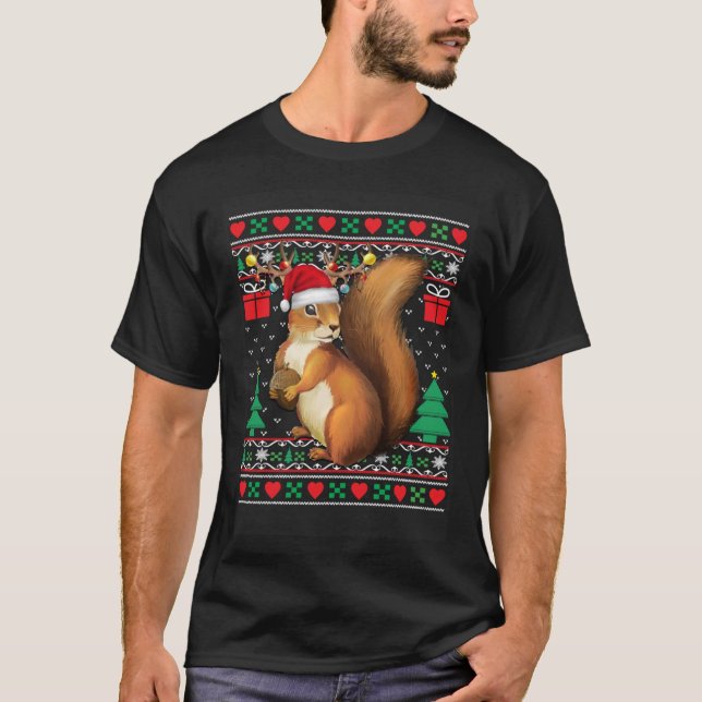 Squirrel Santa Hat Matching Ugly Squirrel Christm T Shirt (Framsida)