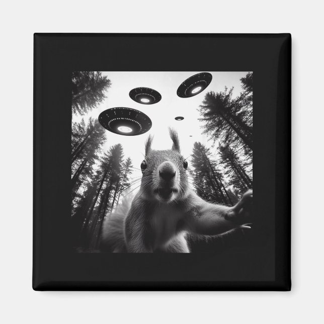 Squirrel Selfie With Alien Ufo Funny For Men Women Magnet (Framsidan)