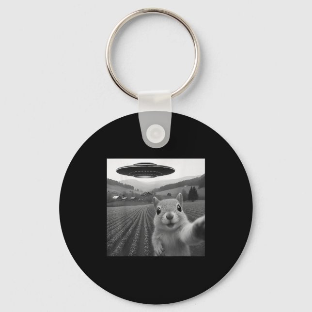 Squirrel Selfie With Alien Ufo Funny Gifts For Men Nyckelring (Framsida)
