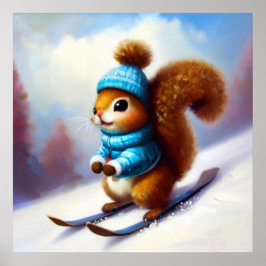Squirrel Skiing Poster