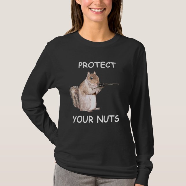 Squirrel skyddar din Nöt Funny Rude Quote Sayin T Shirt (Framsida)