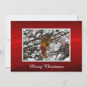 Squirrel Snö Red Berry Träd Photo jul Flat Julkort