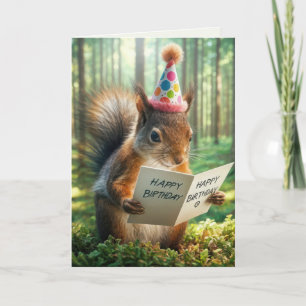 Squirrel som innehar ett födelsedagskort kort