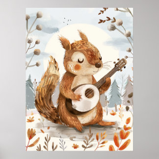 Squirrel spelar Banjo Nursery Wall Art Poster