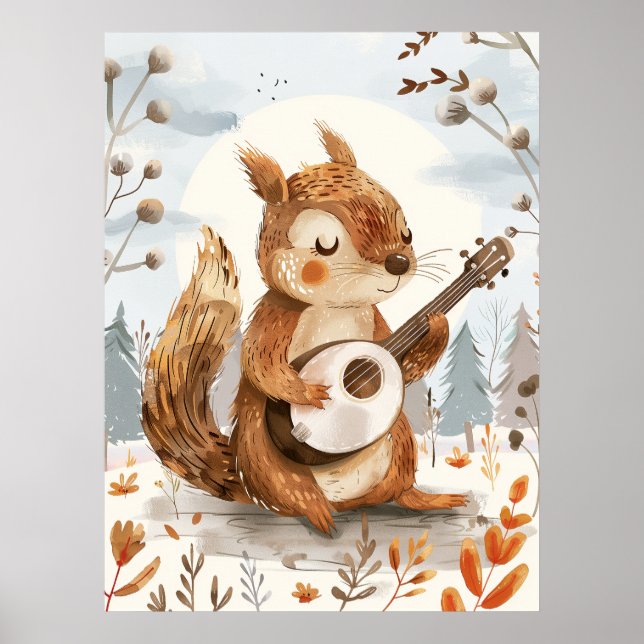 Squirrel spelar Banjo Nursery Wall Art Poster (Framsidan)