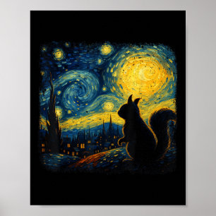 Squirrel Starry Night Van Gogh Art För manar kvinn Poster