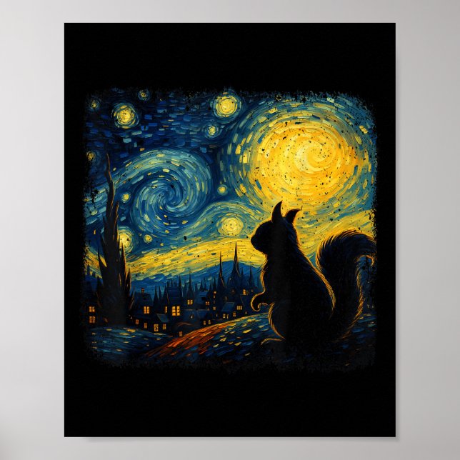 Squirrel Starry Night Van Gogh Art För manar kvinn Poster (Framsidan)