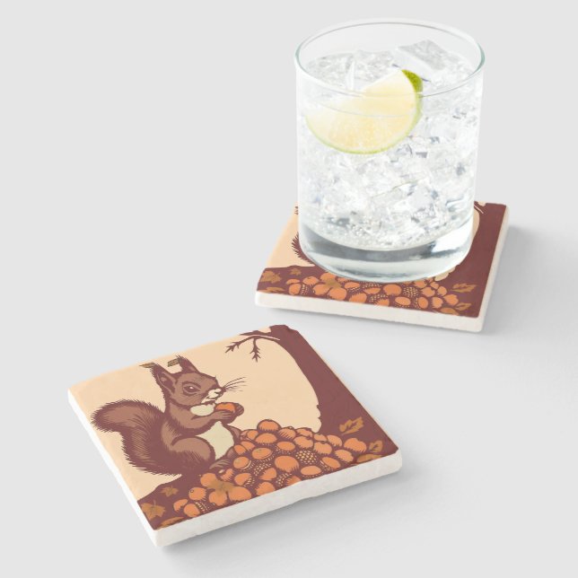 🐿️ Squirrel Stone Coaster - Marble, Travertine Stenunderlägg (Sidan)