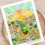 Squirrel Sunrise Garden tänker på dig Vykort<br><div class="desc">Fånga charmen från en solig morgon med vårt fina ekorrekort. Med en livfull illustration av en munklig ekorre mitt i blommande flora utstrålar den värme och lycka. Den färgstarka scenen ger säkert nålskjuts till någons ansikte. Med det hjärtliga budskapet "Att tänka på dig" fungerar det som en perfekt som ett...</div>