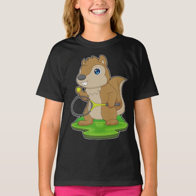 Squirrel Tennis Tennis racket T Shirt (Framsida)