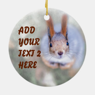 Squirrel tittar på dig från grund uppåt julgransprydnad keramik
