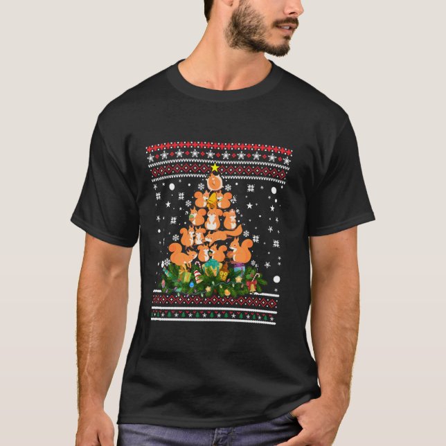 Squirrel Ugly Christmas Tree Funny Snowflakes Cand T Shirt (Framsida)
