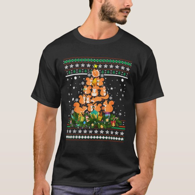 Squirrel Ugly Christmas Tree Funny Snowflakes Cand T Shirt (Framsida)