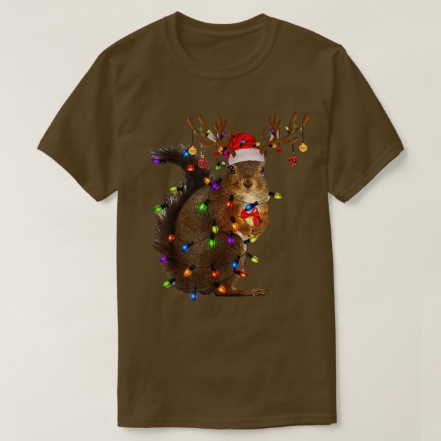 Squirrel Ugly jul Cute Squirrel Julafton Ljus T Shirt (Design framsida)